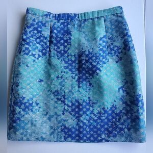 VTG Y2K H&M Blue Metallic Mini Skirt‎ Aqua Silver Shimmer High Waist Pencil XS 2